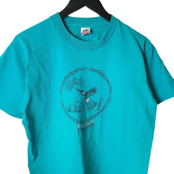 90s Vintage Bald Eagle Nature T Shirt Blue Large L Graphic Tee USA Single Stitch - Picture 1 of 16
